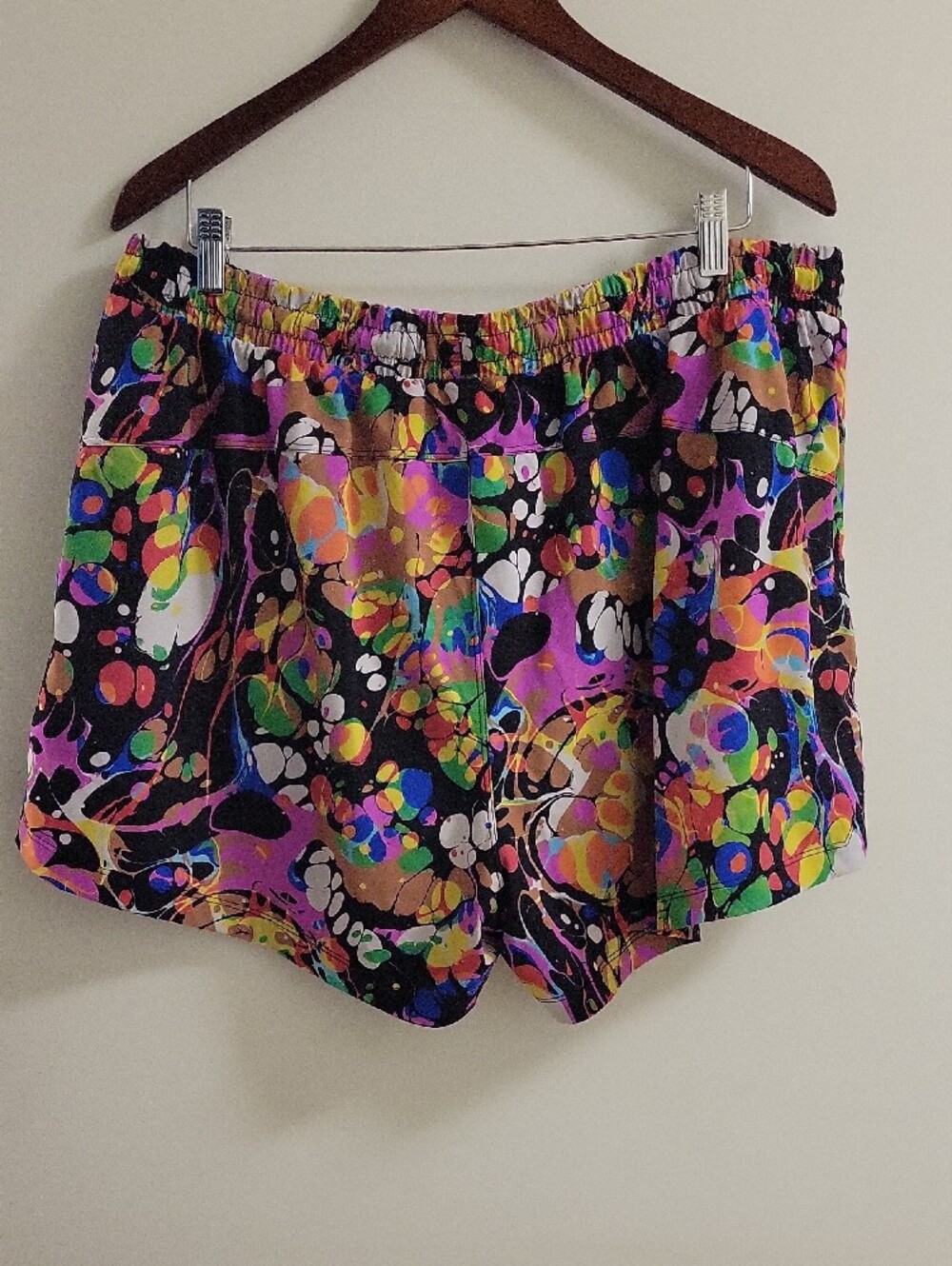 Fabletics Multicolor Splash Print Athletic Shorts - Black Base with Neon Accents - Picture 4 of 4